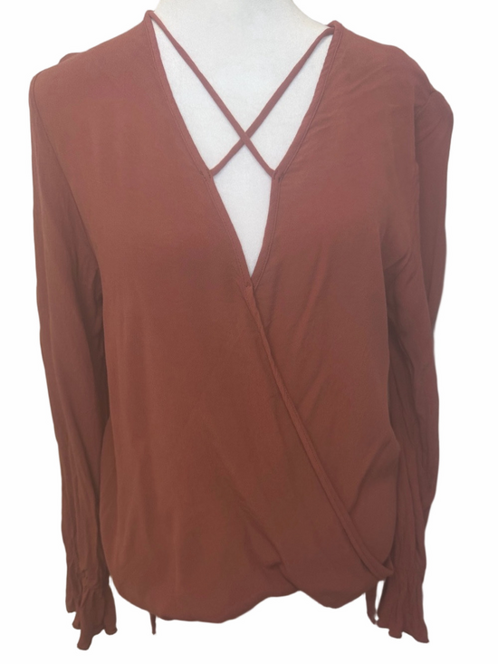Elan Tops - Elan Rust Terracotta Wrap Blouse Strappy Criss Cross V Neck Top LargeVGUC